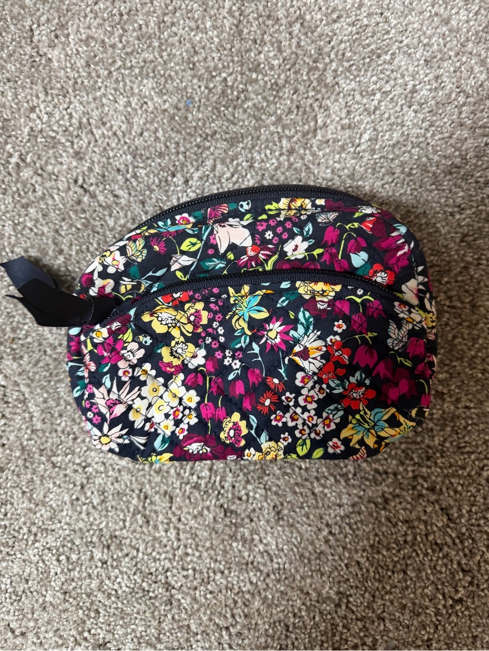 Vera Bradley Black Floral Quilted Makeup Pouch with Pink & Yellow Accents - Picture 2 of 2
